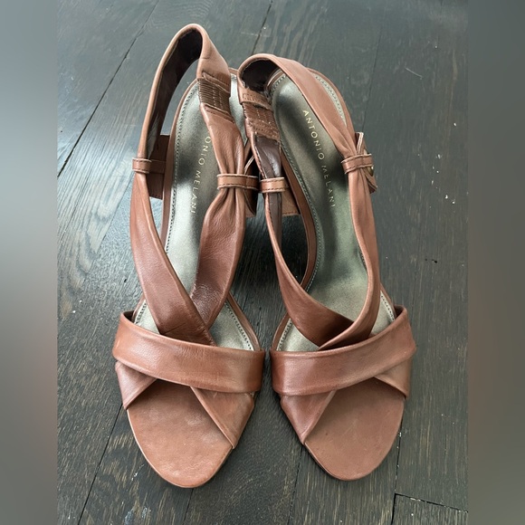Antonio Melani Brown Leather Heeled Sandal- 9.5 - Picture 3 of 7